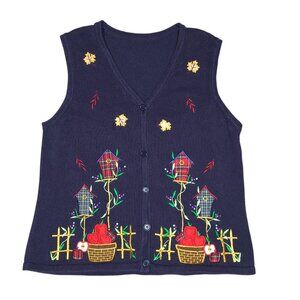 Fall Sweater Vest Teacher Grandmacore Apples Leaves Autumn Embroidered Cottage L